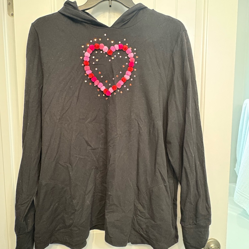 Quacker Factory Black Hoodie with Heart Design